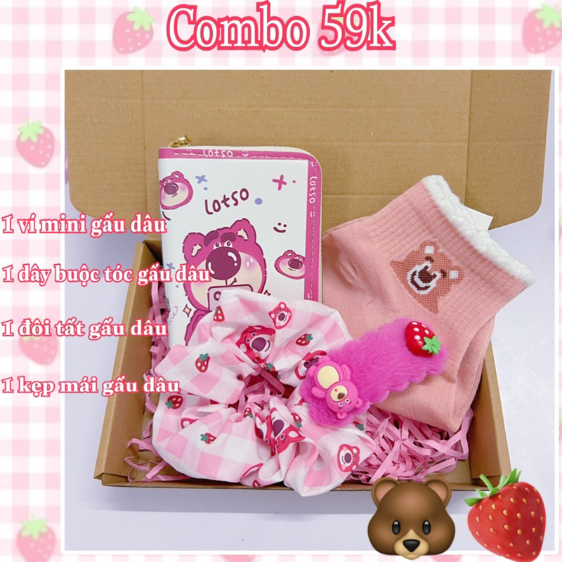 Combo quà tặng gấu dâu dịp sinh nhật 8/3 20/10 - hộp quà tặng dễ thương cho người yêu