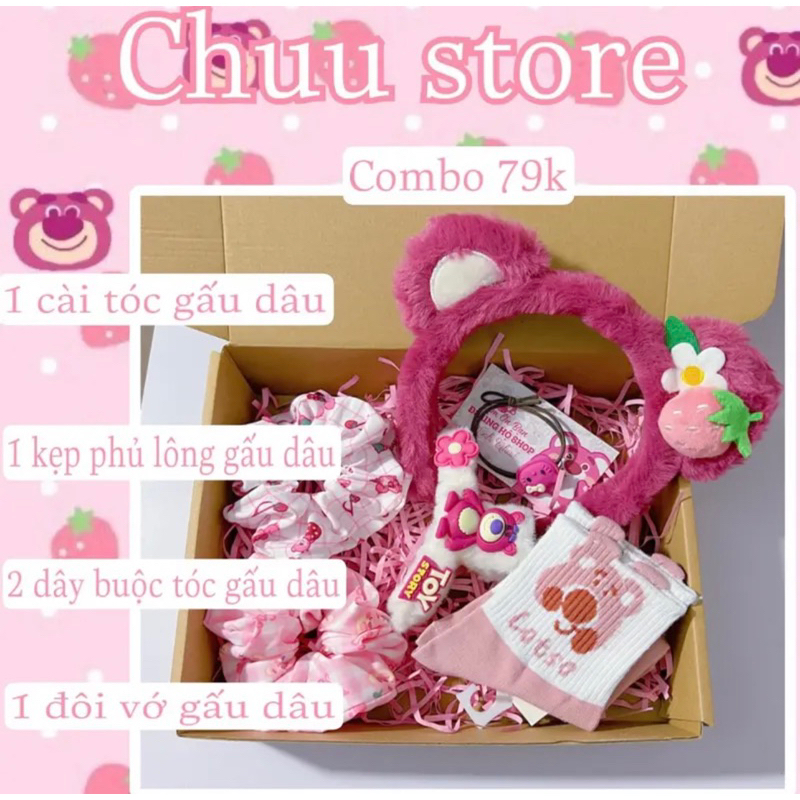 Combo quà tặng gấu dâu dịp sinh nhật 8/3 20/10 - hộp quà tặng dễ thương cho người yêu