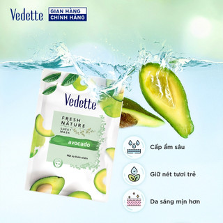 Mặt nạ giấy thiên nhiên Vedette Bơ 22ml - Cấp ẩm sau, Giữ nét tươi trẻ & Da sang mịn hơn
