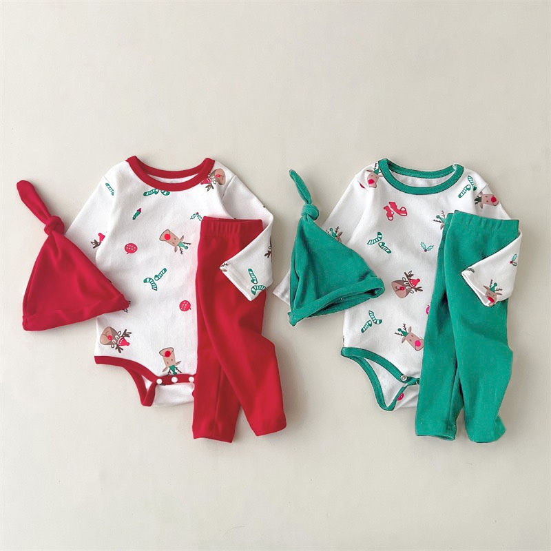 Body suit Noel tặng kèm mũ và quần cho bé trai bé gái Hokiha Kid  size 5-13kg TE93