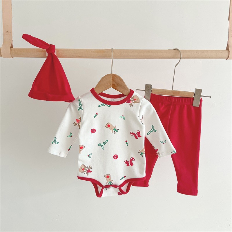 Body suit Noel tặng kèm mũ và quần cho bé trai bé gái Hokiha Kid  size 5-13kg TE93