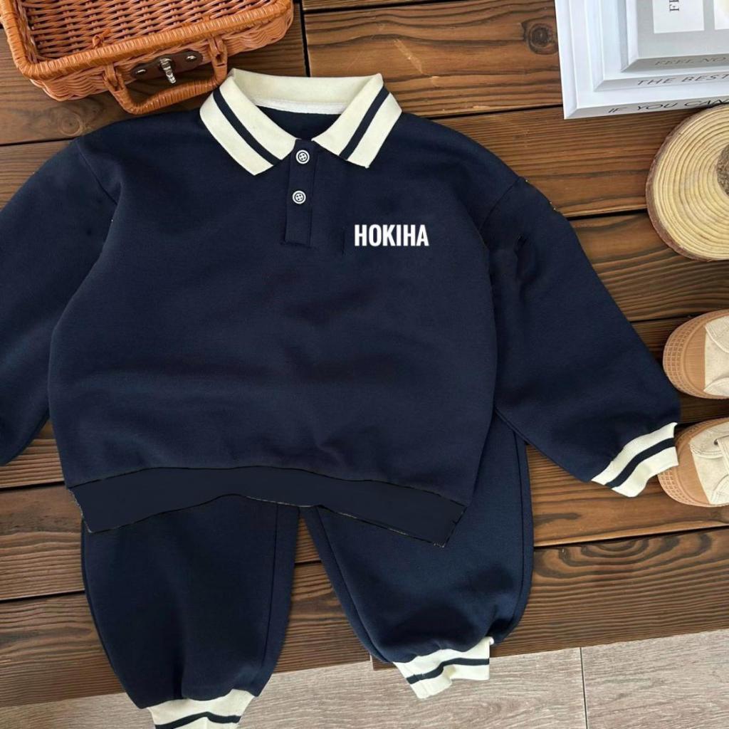 TE439- Bộ áo + quần chất da cá Hokiha Kids thu đông cho bé trai bé gái chất da cá mềm mịn từ 8-17kg