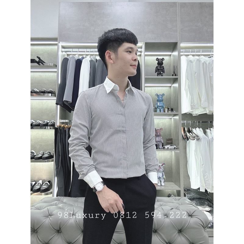 Sơ Mi Luxury Kẻ Sọc Cổ Tay Trắng