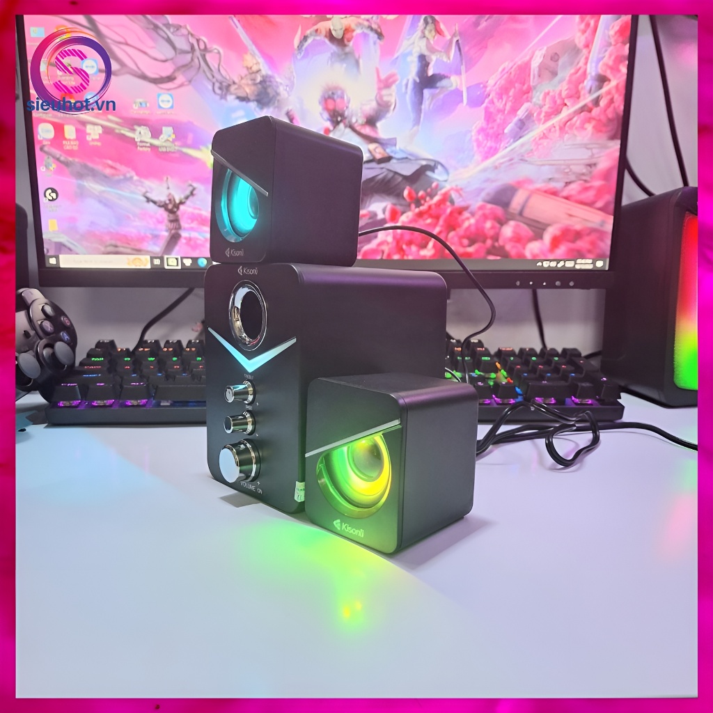 Loa Vi Tính 2.1 KISONLI U3100 Mini Led RGB Có Dây Loa Máy Tính Nghe Nhạc Để Bàn Gaming Pc Laptop Bass Mạnh