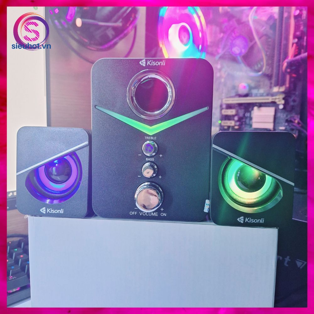 Loa Vi Tính 2.1 KISONLI U3100 Mini Led RGB Có Dây Loa Máy Tính Nghe Nhạc Để Bàn Gaming Pc Laptop Bass Mạnh