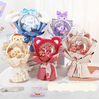 Bó hoa gấu bông cài gấu dạng bóng mica trong suốt gấu dâu kuromi cinnamoroll hottrend