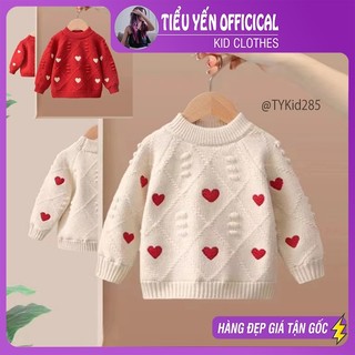 Quần áo trẻ em, Áo len bé gái, áo len trái tim 2 màu kem, đỏ xinh xắn cho bé 9-25kg A285 | Tiểu Yến KID