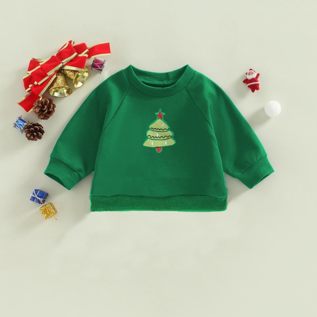 TE447- Áo sweater chất nỉ bông không xù cho bé Hokiha Kids hình thêu giáng sinh đáng yêu size 8-16kg