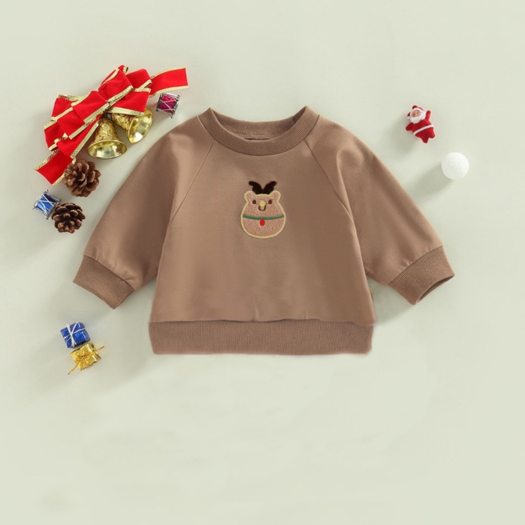 TE447- Áo sweater chất nỉ bông không xù cho bé Hokiha Kids hình thêu giáng sinh đáng yêu size 8-16kg