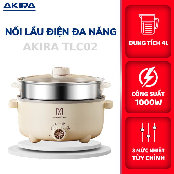 Nồi Lẩu Điện Đa Năng Mandeli 2 Tầng Size 28cm Dung Tích 4L Công Suất 1000W Kèm Giá Hấp Chiên Xào Nấu Lẩu Đa Năng