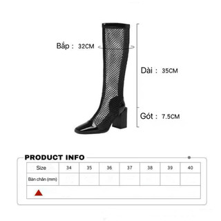 Bốt lưới đùi mũi da đế cao 7cm siêu đẹp (Mã 116)