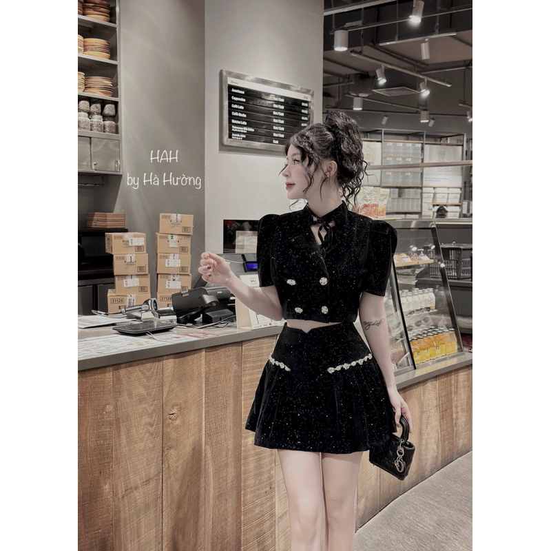 Set váy dạ đá biling phối đá cực sang