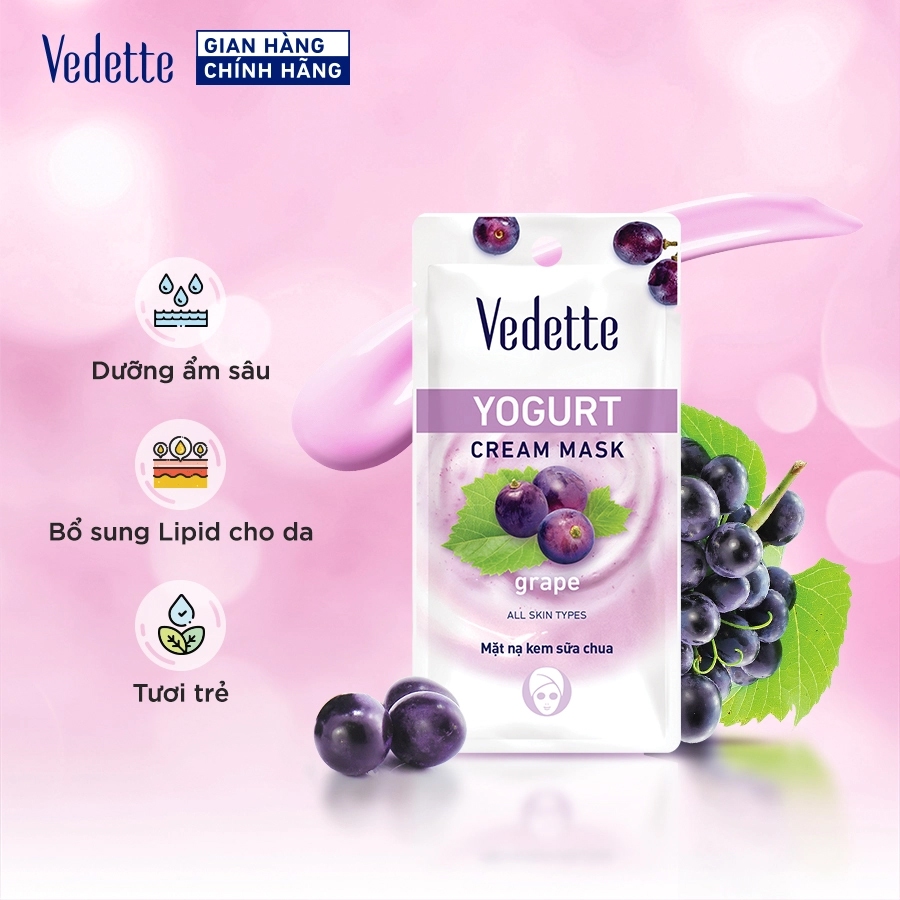 Mặt nạ kem sữa chua Vedette Nho 10ml - Dưỡng ẩm sâu, Bổ sung lipid cho da & Tươi trẻ