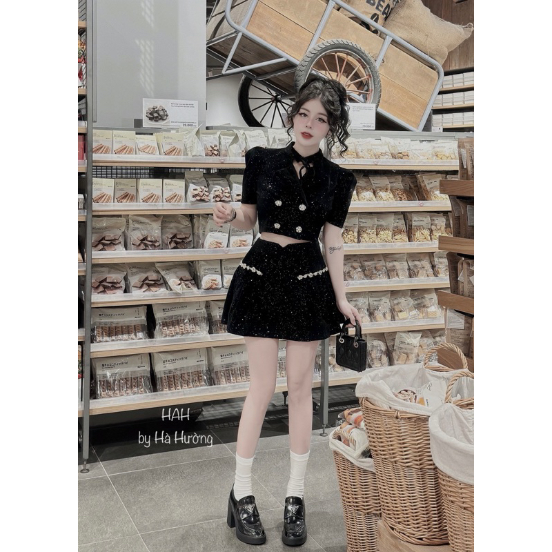 Set váy dạ đá biling phối đá cực sang