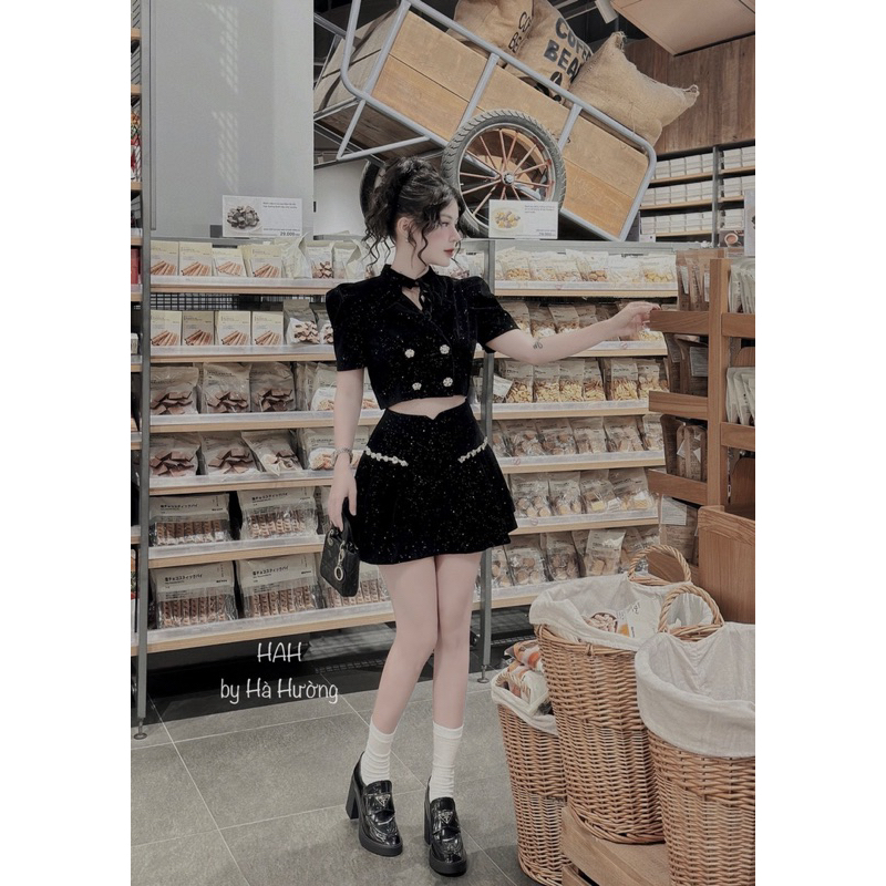 Set váy dạ đá biling phối đá cực sang