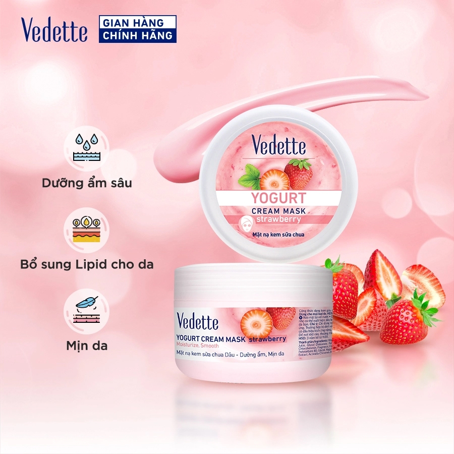 Mặt nạ kem sữa chua Vedette các loại 120ml - Dưỡng ẩm sâu, Bổ sung lipid cho da & Sáng da