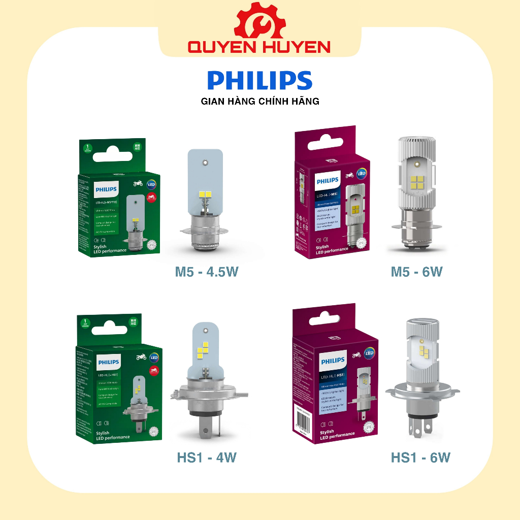 [Chính hãng] Bóng đèn pha LED xe máy Philips M5, H4/HS1 - Dream, Wave, Cub, Future, Lead, Air Blade, Vision, Sh, Janus