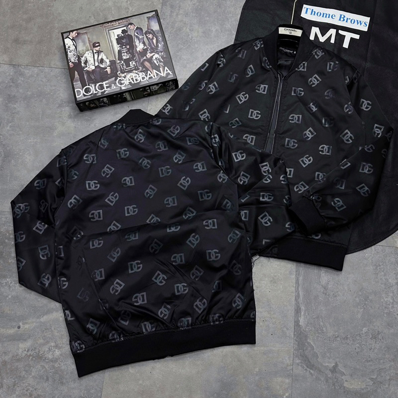 Áo Bomber Gió Nam Nữ Dolce Zip Đen In Hoạ Tiết Vân Chữ DG monogram Tràn Thân Bo Ống 2 Lớp Cho Các Boy Phố Đi CHƠI
