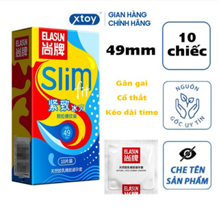  Bao cao su gai ELASUN Slim fit 49mm gân gai kéo dài thời gian ôm sát cảm giác băng lửa hộp 10 bcs 