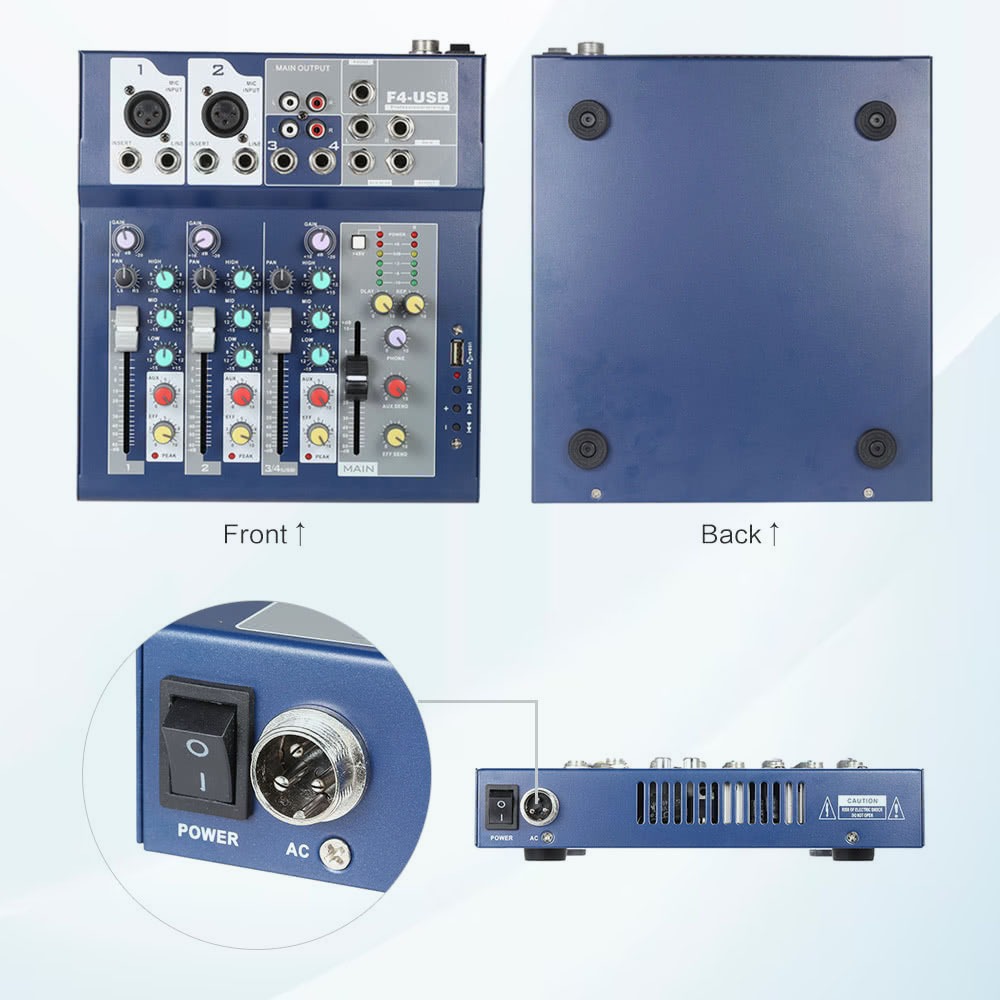 Mixer Yamaha F4-USB, Kết Nối Bluetooth, USB, Giúp Nâng Cấp Âm Thanh Loa Công Suất, Ampli, Loa Kéo Để Hát Karaoke