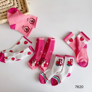 Set 5 Đôi Tất Gấu Dâu Hồng Cổ Cao Cho Các Bé Hot Hit TE1