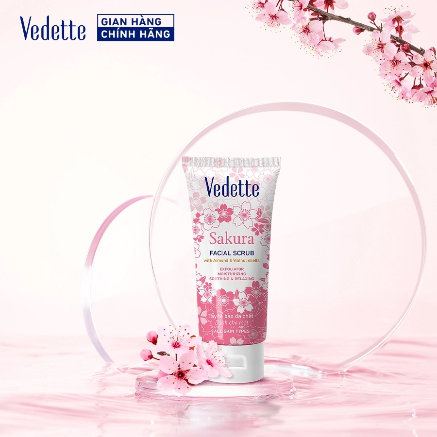 Sữa dưỡng sáng da và tẩy tế bào chết Vedette Hoa Anh Đào 50ml - Làm sạch lớp da chết, Da sáng ẩm & Mềm mịn