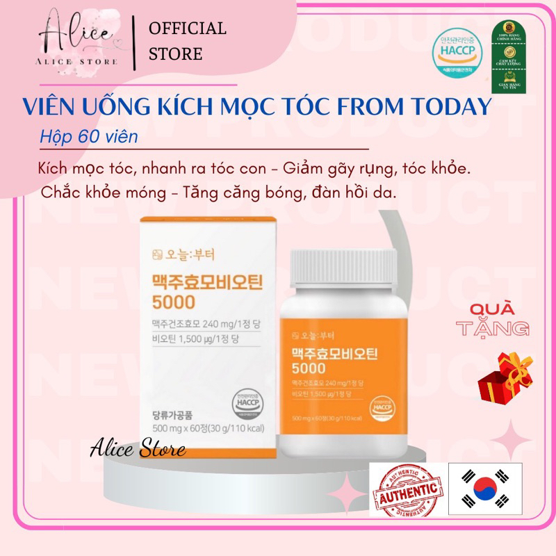 Viên Uống Kích Mọc Tóc, Giảm Rụng Tóc Brewer's Yeast Biotin 5000 From Today Hàn Quốc