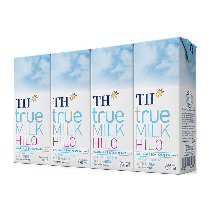 Sữa tươi TH True Milk Có đường/Không đường/Dâu/Sô-cô-la/Hilo giàu canxi ít béo - Lốc 4hộp 110ml/180ml