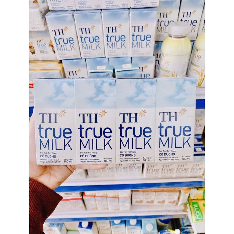 Sữa tươi TH True Milk Có đường/Không đường/Dâu/Sô-cô-la/Hilo giàu canxi ít béo - Lốc 4hộp 110ml/180ml