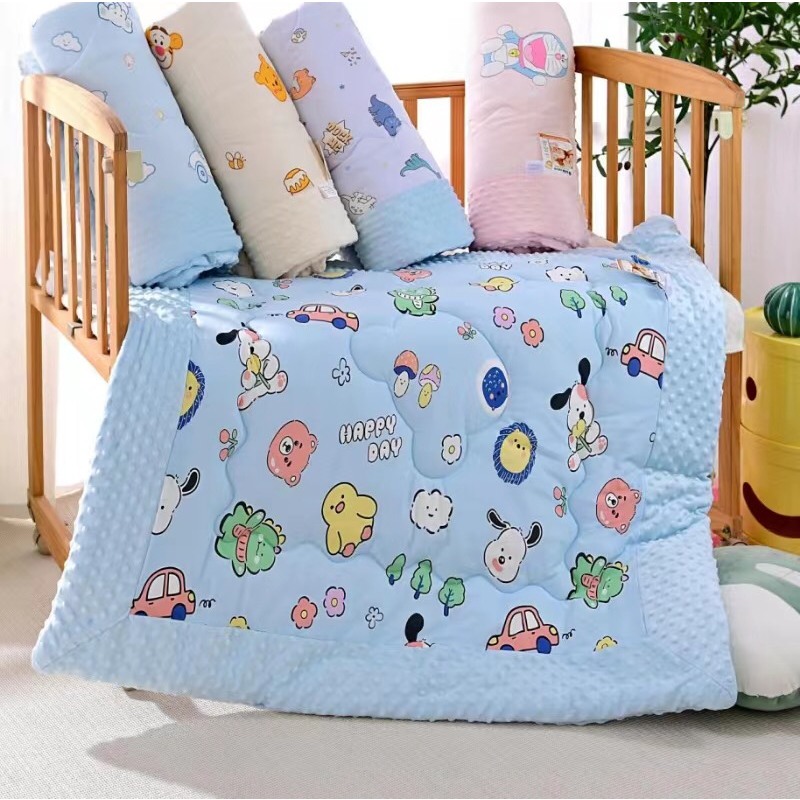 Chăn xô hạt đậu mền cho bé 80*100cm chăn cho bé đi học chăn xô 6 lớp Ếch xanh kids