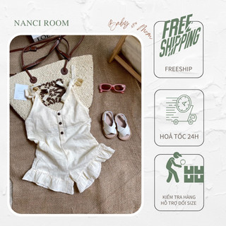 Romper cột nơ bèo sinie em bé Nanci (có turban)