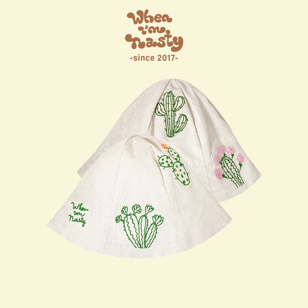 Mũ nón nữ vải linen thoáng mát thêu hoạ tiết xương rồng Cactus thiết kế WHENIMNASTY