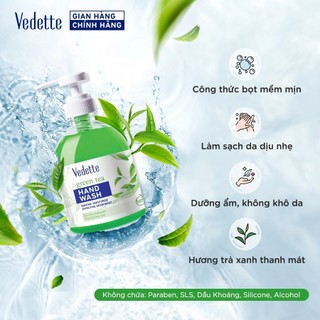 Nước rửa tay Vedette Trà Xanh 500ml - Làm sạch da dịu nhẹ, Dưỡng ẩm, Không khô da & Hương trà xanh