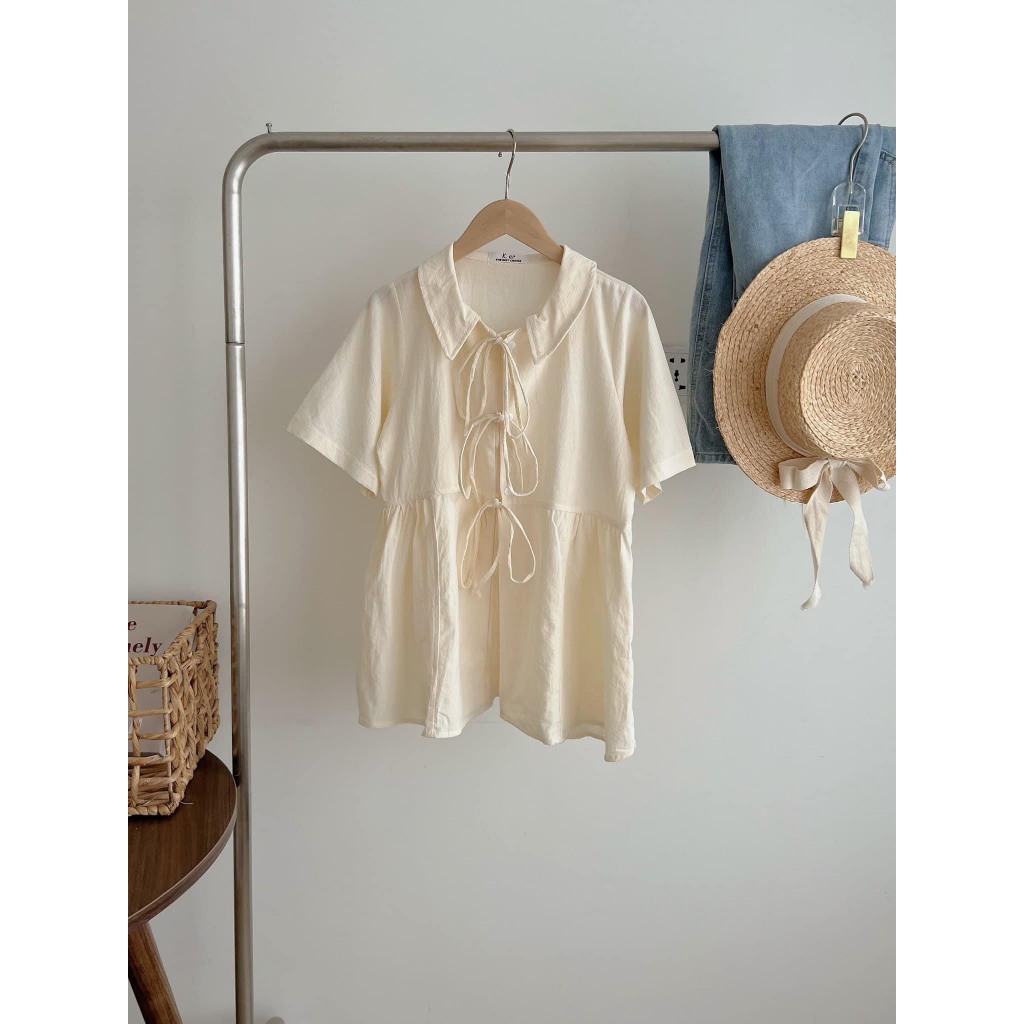 Áo Sơ Mi Babydoll Phối Dây Nơ Tiểu Thư A08