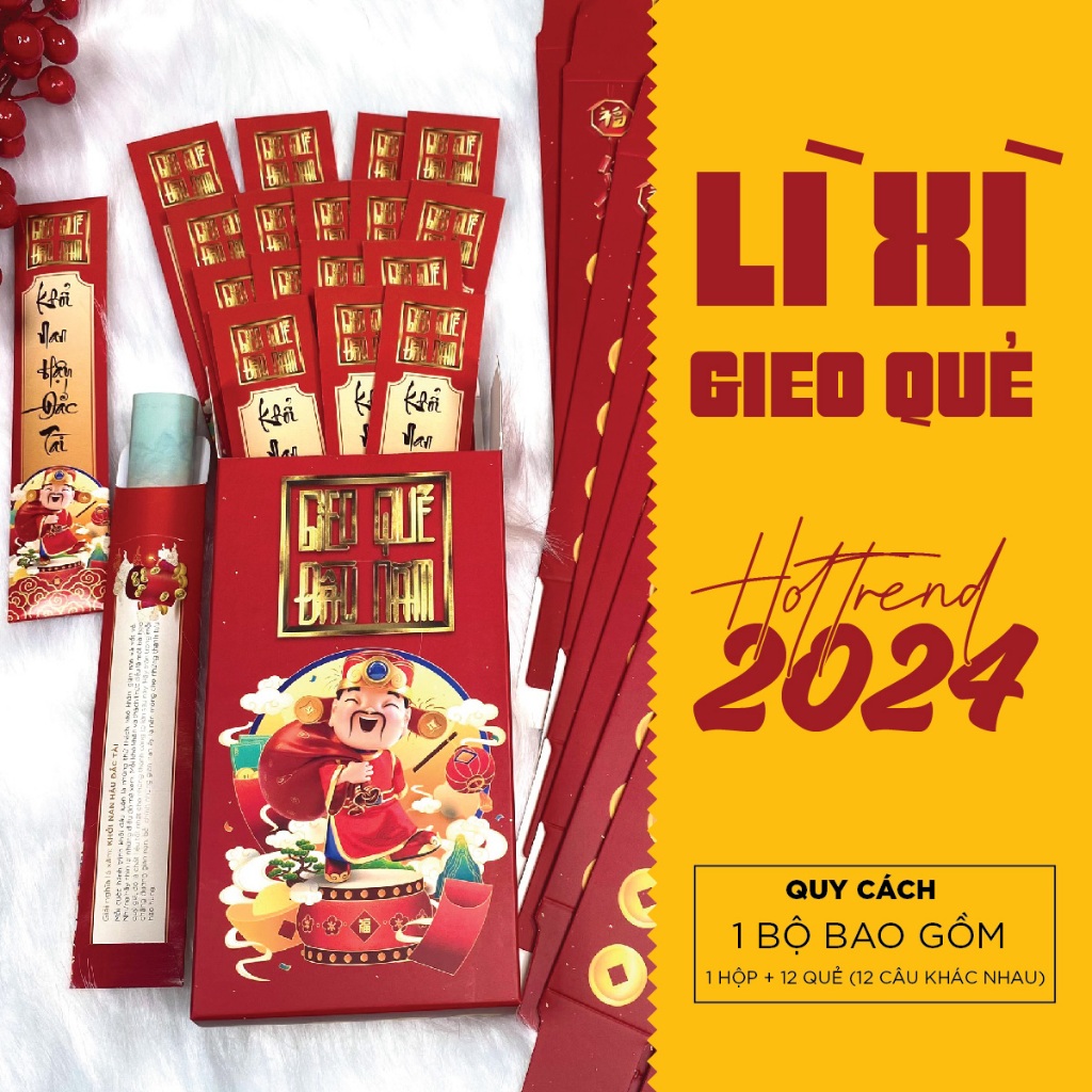 Lì xì gieo quẻ - Bao lì xì quẻ - Combo 1 hộp + 12 quẻ