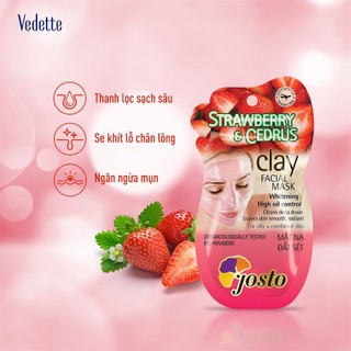 Mặt nạ đất sét Josto Đỏ và Dâu 15ml - Thanh lọc sạch sâu, Se khít lỗ chân lông & Ngăn ngừa mụn