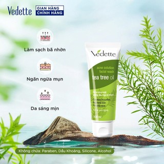 Sữa rửa mặt Vedette Tràm Trà - Tea Tree Oil 100ml - Làm sạch bã nhờn, Da sáng mịn & Hỗ trợ ngừa mụn