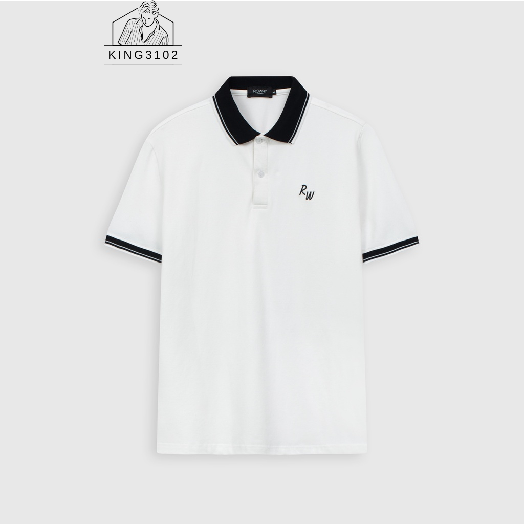 Áo Polo Nam, Áo Thun Polo Nam Trơn Trắng Đen Cotton Thoáng Mát, Thấm Hút, Không Nhăn Full Box Bill - Polo Trắng Cổ Đen