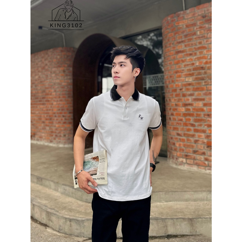 Áo Polo Nam, Áo Thun Polo Nam Trơn Trắng Đen Cotton Thoáng Mát, Thấm Hút, Không Nhăn Full Box Bill - Polo Trắng Cổ Đen
