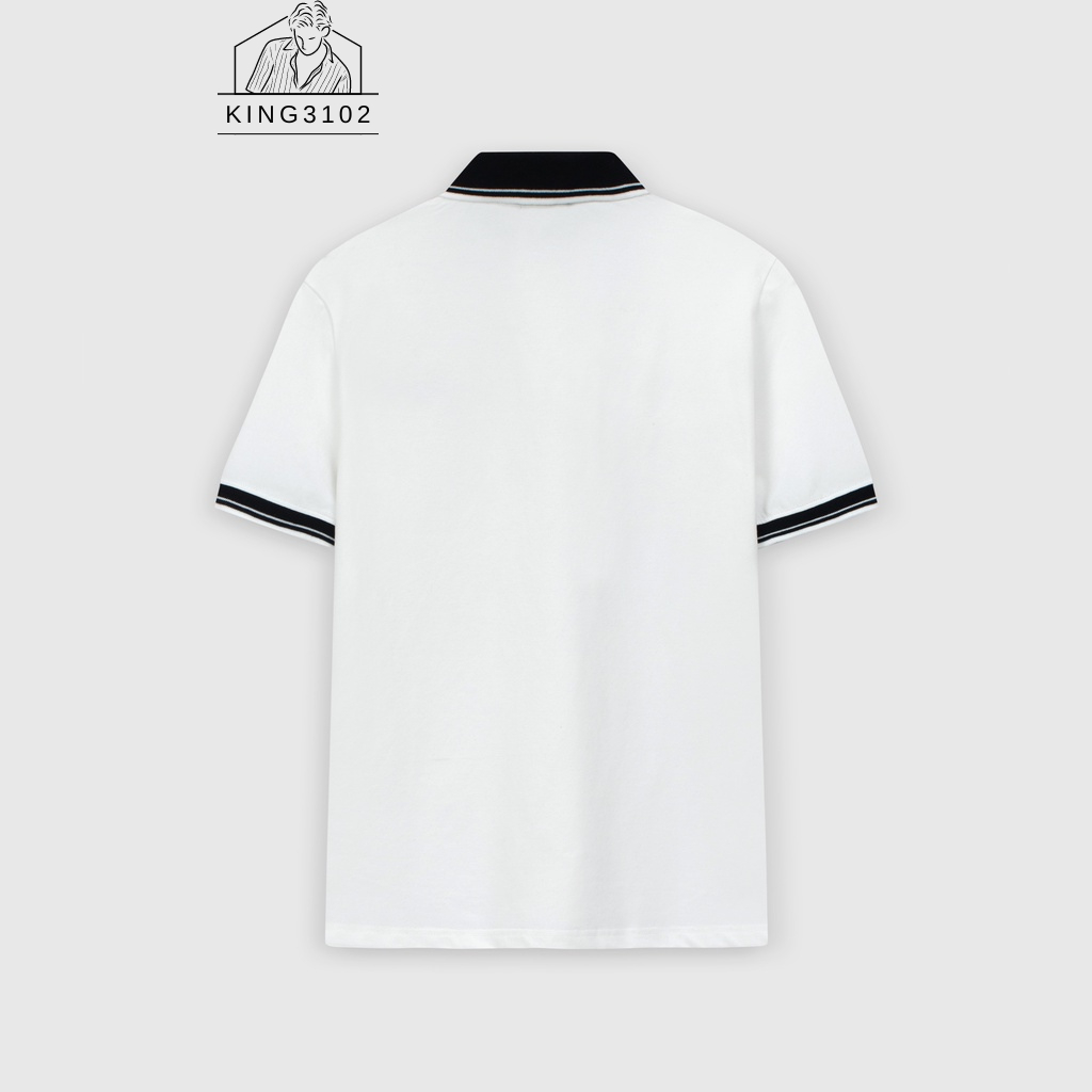 Áo Polo Nam, Áo Thun Polo Nam Trơn Trắng Đen Cotton Thoáng Mát, Thấm Hút, Không Nhăn Full Box Bill - Polo Trắng Cổ Đen