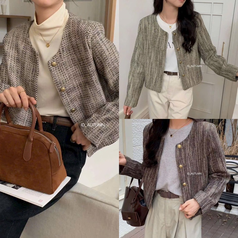 Khoác TWEED cổ tròn cúc đồng 1035 (ID)