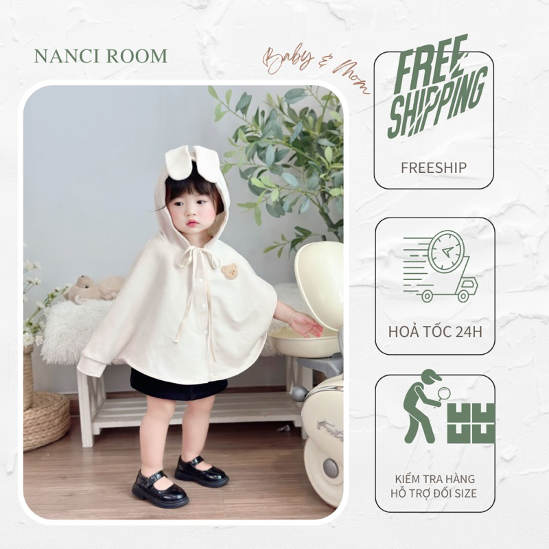 Áo khoát choàng hai lớp tai thỏ em bé Nanci room