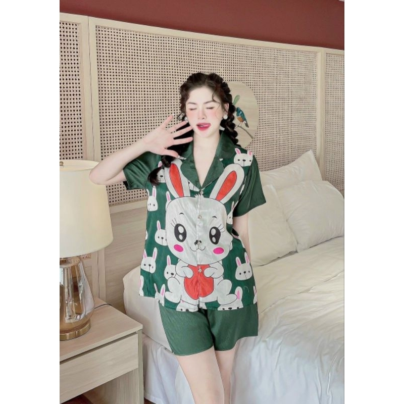 Bộ pijama lụa xước thiết kế in 1 mặt dưới 58kg
