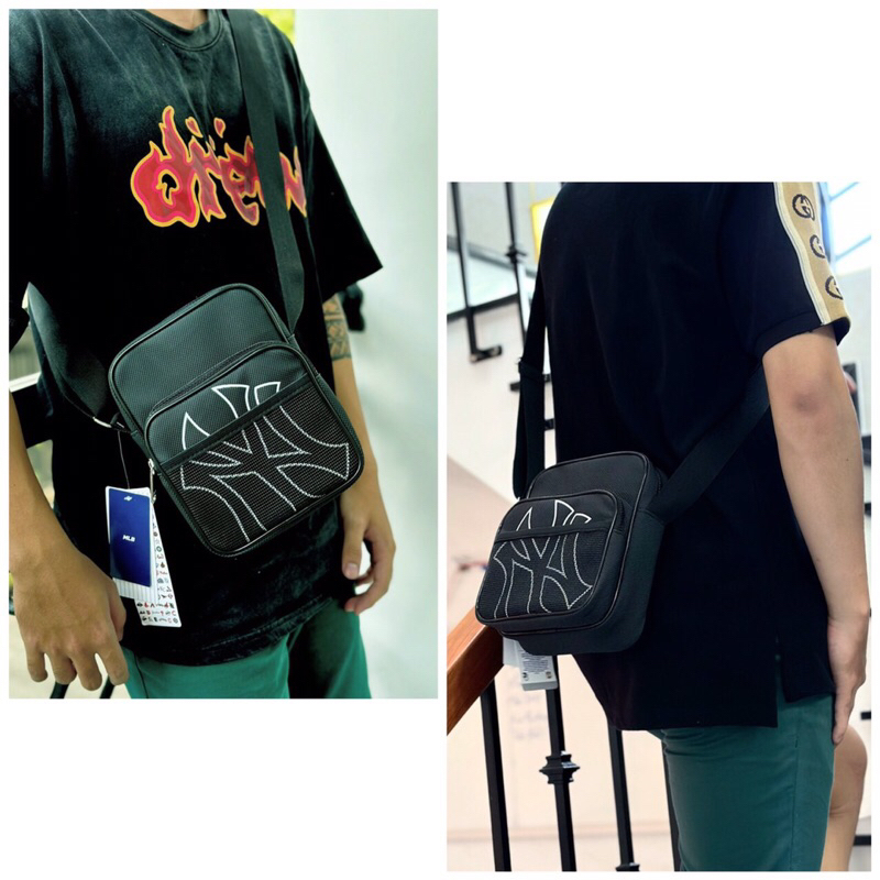 Túi MLB đeo chéo nam nữ chất liệu da PU chống thấm nước dáng vuông size 23 x 18 - Túi MLB thời trang BÁNH MÌ STORE