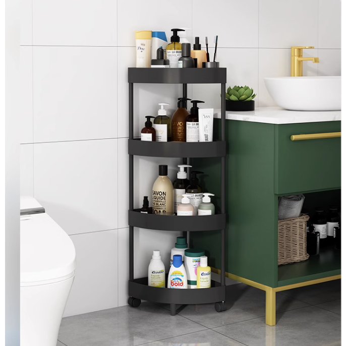 Kệ Góc Nhà Tắm Tam Giác 4 Tầng JESSE Thân Inox Đựng Đồ Có Bánh Xe- Hàng Chính Hãng.
