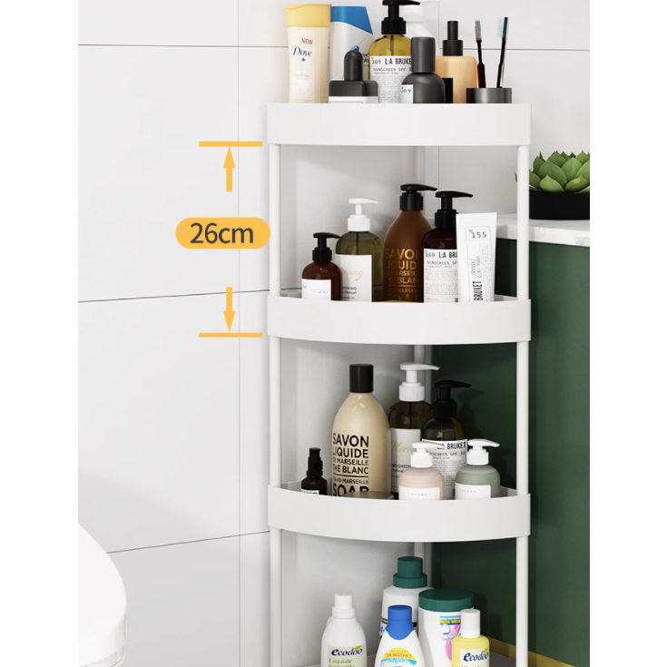 Kệ Góc Nhà Tắm Tam Giác 4 Tầng JESSE Thân Inox Đựng Đồ Có Bánh Xe- Hàng Chính Hãng.