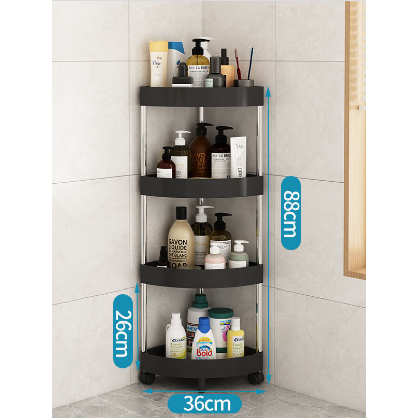 Kệ Góc Nhà Tắm Tam Giác 4 Tầng JESSE Thân Inox Đựng Đồ Có Bánh Xe- Hàng Chính Hãng.