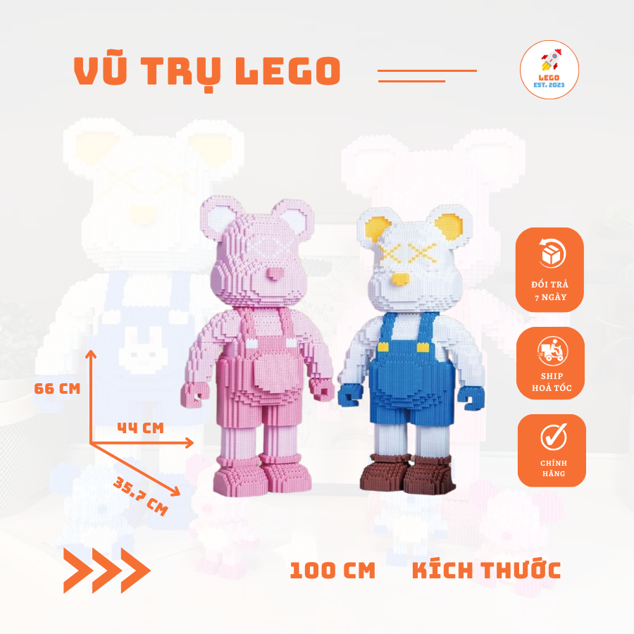 Đồ Chơi Lắp Ráp Logo gấu Bearbrick 55cm, Vũ Trụ Lego lắp ráp mô hình bearbrick cỡ lớn dễ thương kèm nhiều quà tặng