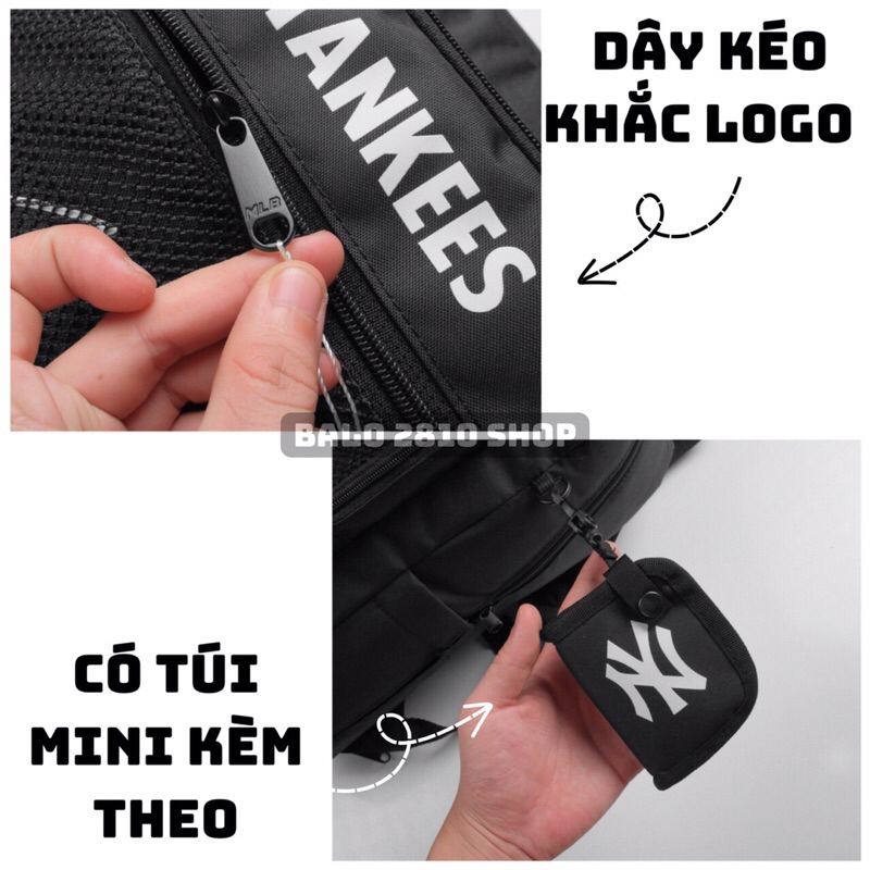 Balo MLB NY Basic nam nữ thời trang kèm túi mini Backpack Bánh Mì Store balo màu đen đi học đựng được laptop 16 inch