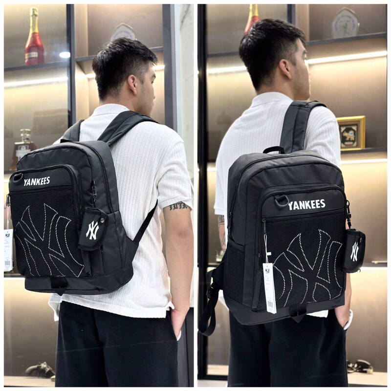 Balo MLB NY Basic nam nữ thời trang kèm túi mini Backpack Bánh Mì Store balo màu đen đi học đựng được laptop 16 inch